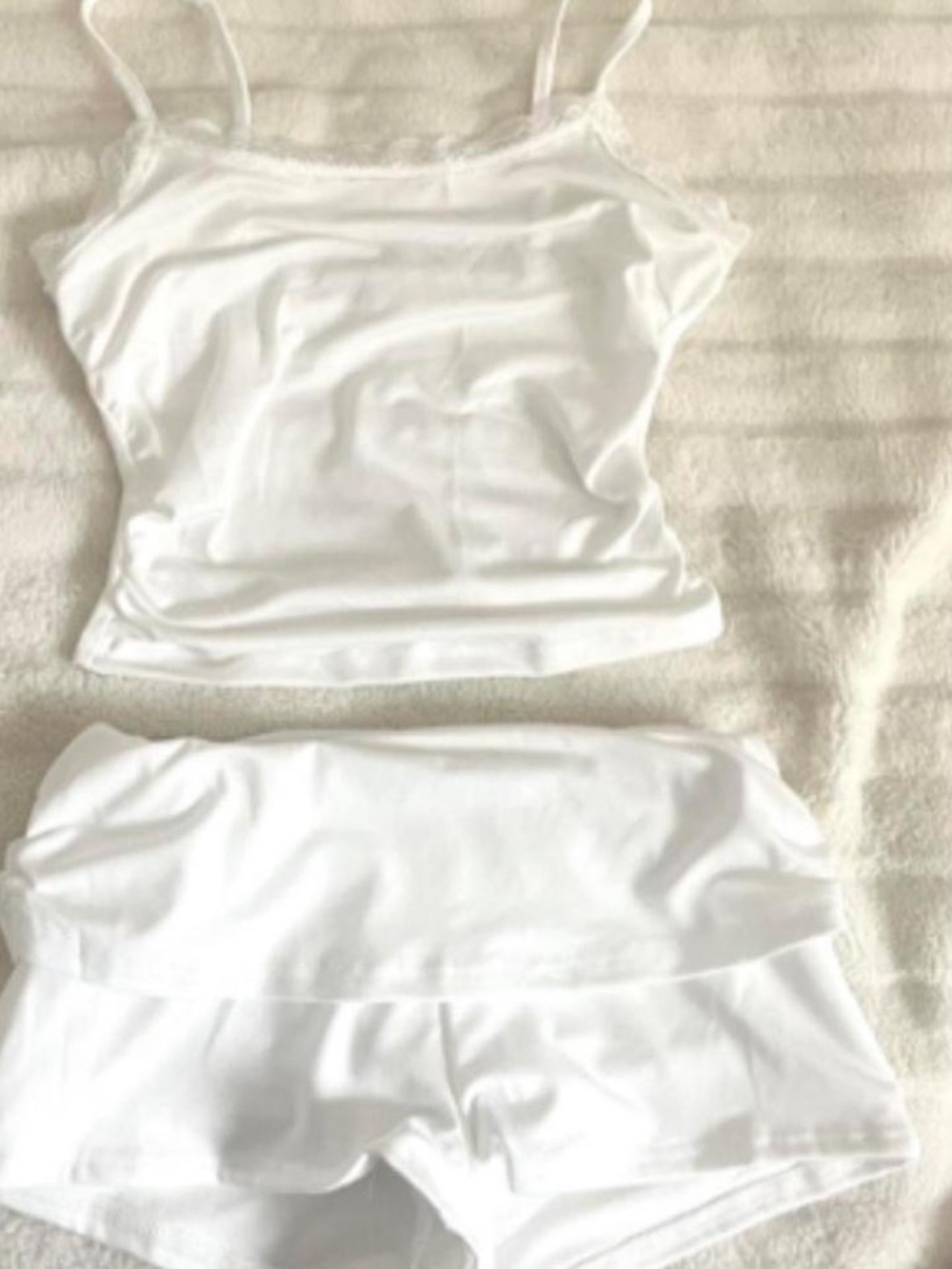 WHITE LACE TRIM TANK TOP AND BOOTY SHORTS